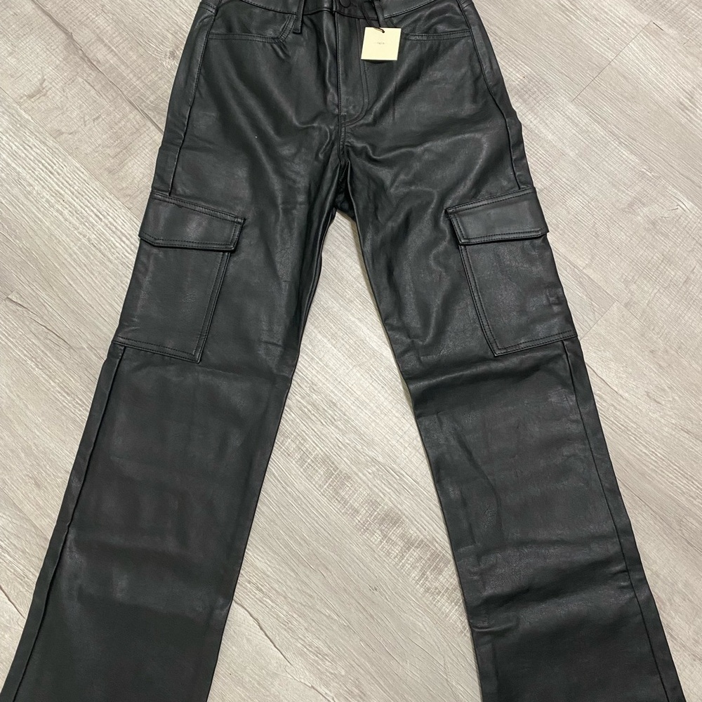 Black Faux Leather Cargo Pants